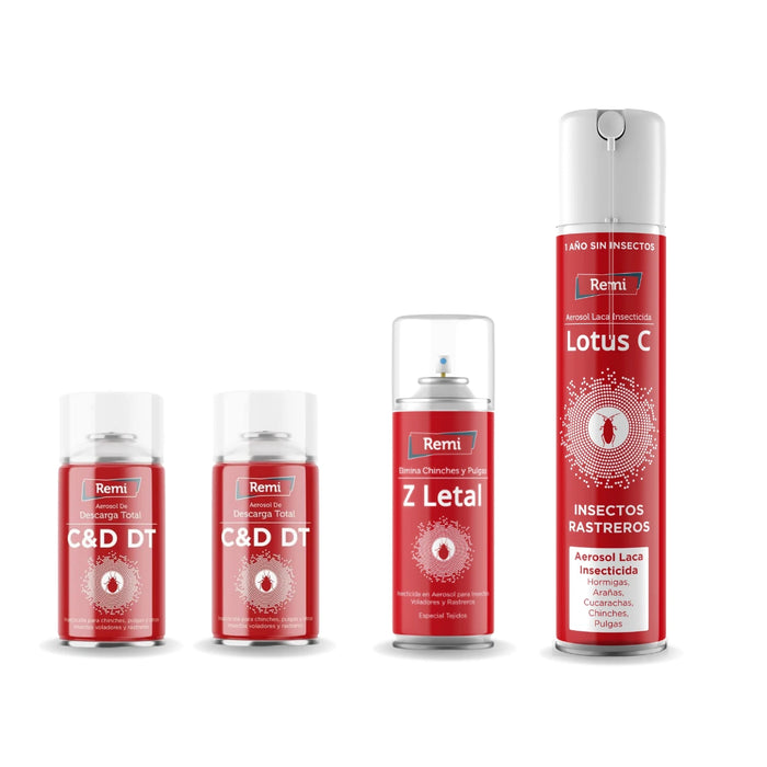 Pack para fumigar Chinches - 2 Descargas, 1 Spray, 1 Laca