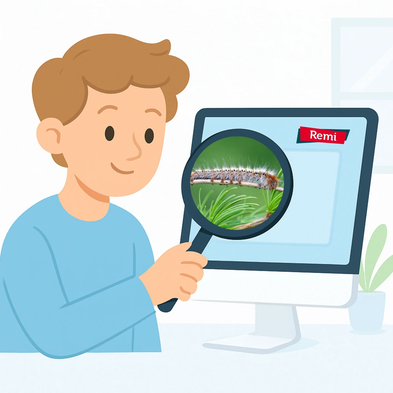 persona buscando en internet como eliminar la oruga procesionaria del pino