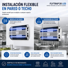 Flytrap 30 LED para captura profesional de insectos voladores |  Bajo Consumo | Cobertura 80 m²