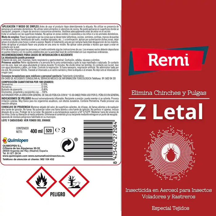 Spray Insecticida para Chinches y Pulgas especial tejidos 400 ml