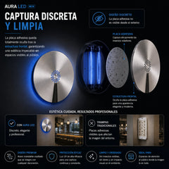 Aura LED insectocaptor LED de bajo consumo, control discreto de moscas e insectos voladores en espacios de atención al público cobertura 60 m²