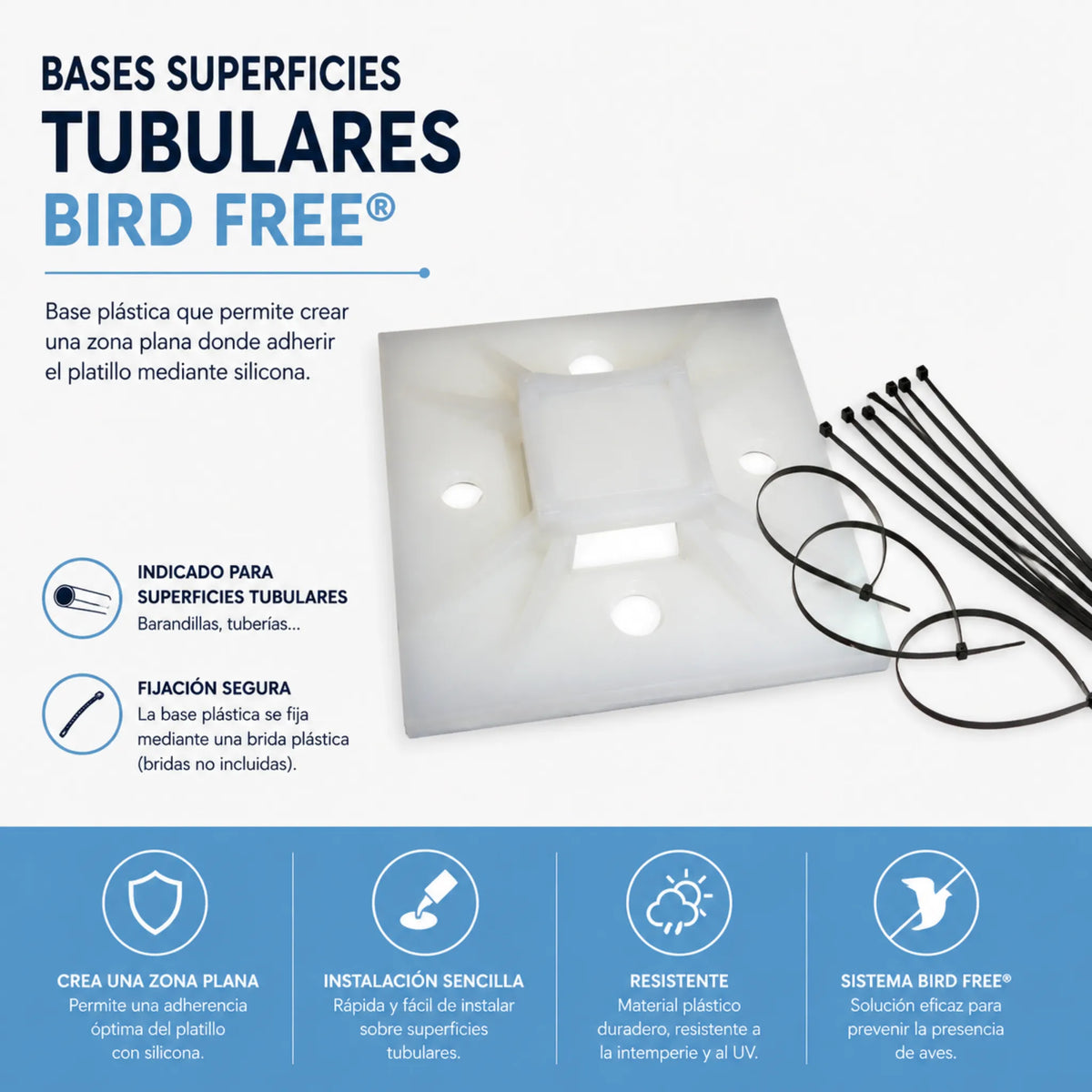 Accesorio para instalar Bird Free en superficies redondas y tubulares
