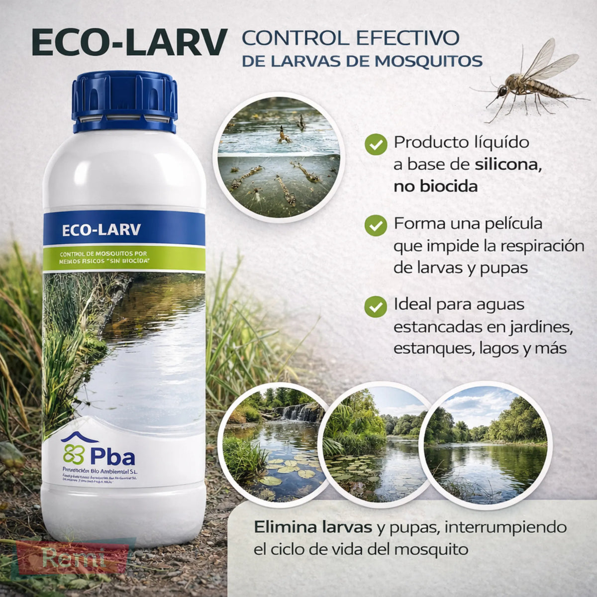 Eco-Larv 1 litro para control de larvas de mosquitos en agua estancada