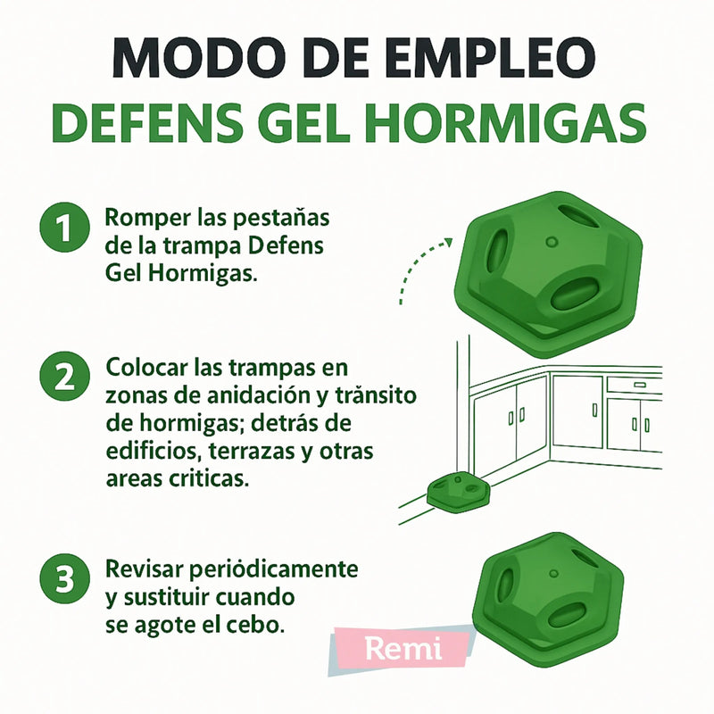 Cebo insecticida en gel para interior y exterior 20 unidades - Defens Gel Trampas Hormigas - Remi Hogar