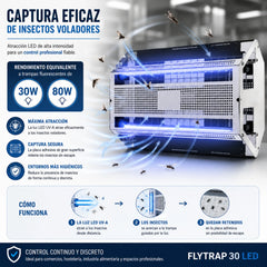 Flytrap 30 LED para captura profesional de insectos voladores |  Bajo Consumo | Cobertura 80 m²