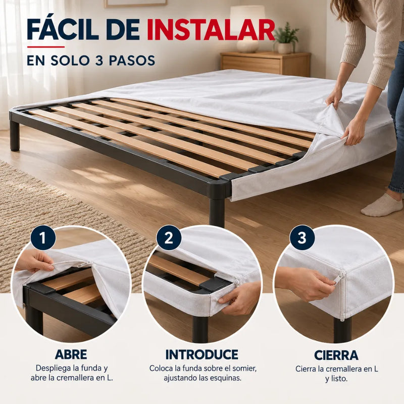 Funda Anti Chinches para Somier con Cremallera | Protección Integral Anti Ácaros, Antibacteriana y Transpirable RemiSomier