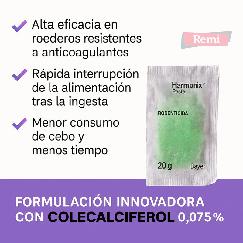 Cebo fresco rodenticida con Colecalciferol 0,075% - Harmonix Pasta 5 kg - Remi Hogar
