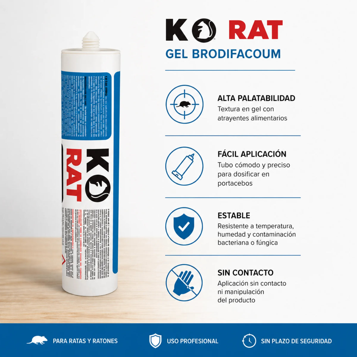 Rodenticida en gel de alta palatabilidad para control de roedores K.O. Rat Gel Brodifacoum