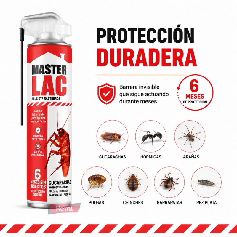 MASTERLAC PLUS DTF RASTREROS es un insecticida en aerosol diseñado para el control eficaz de insectos rastreros.