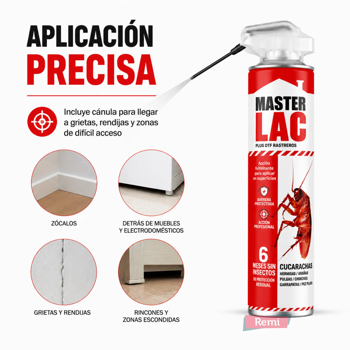 MASTERLAC PLUS DTF RASTREROS es un insecticida en aerosol diseñado para el control eficaz de insectos rastreros.