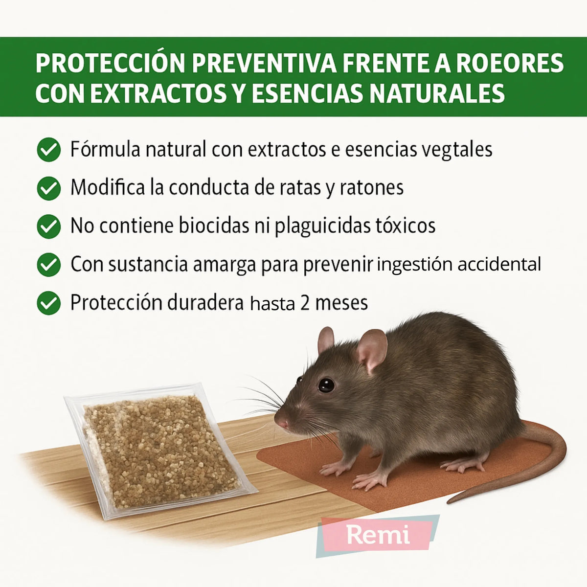 Scare - Rat Gránulos - Modificador de conducta natural contra ratas y ratones - Remi Hogar