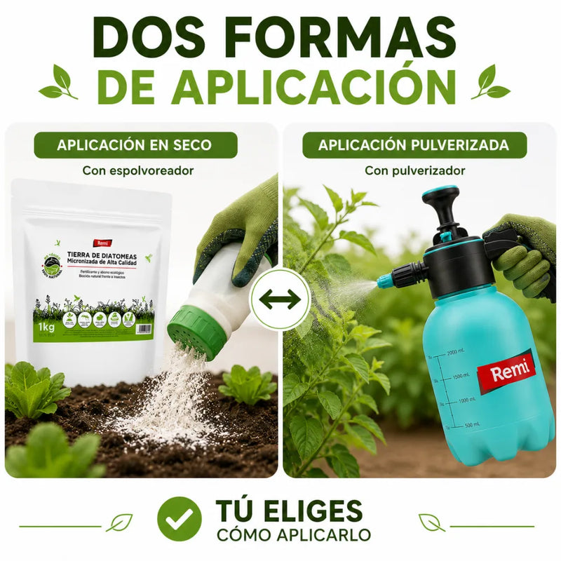 Kit Tierra de Diatomeas 1 kg de alta pureza y Pulverizador 2 L insecticida