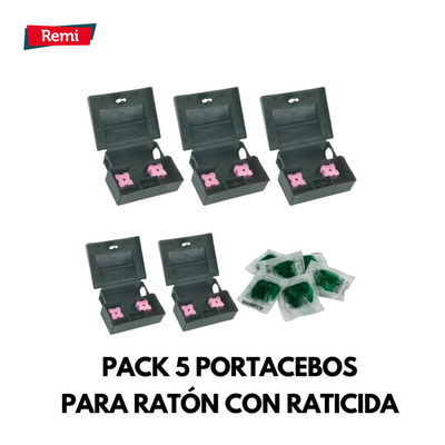 Pack 5 portacebos ratones con raticida - Remi Hogar