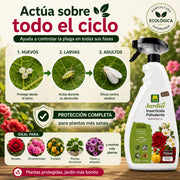 Insecticida ecológico listo para usar con acción preventiva y curativa contra Pulgones, Mosca Blanca, Ácaros y Araña Roja