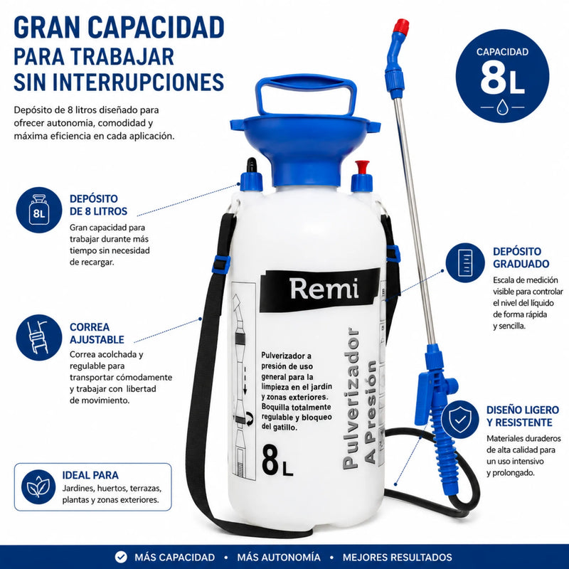 Pulverizador a Presión de 8 Litros para Jardín, Huerto y Exteriores
