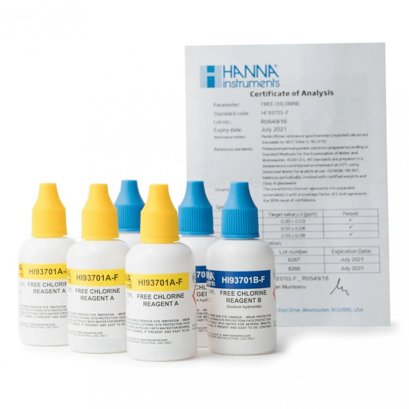 Reactivo líquido Cloro Libre DPD 0,00 a 2,50 mg/ L (5,00 mg/ L) 300 test - Hanna - Remi Hogar