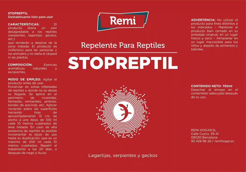 Stopreptil - Spray repelente natural de serpientes, lagartijas y salamanquesas 750 ml - Remi Hogar