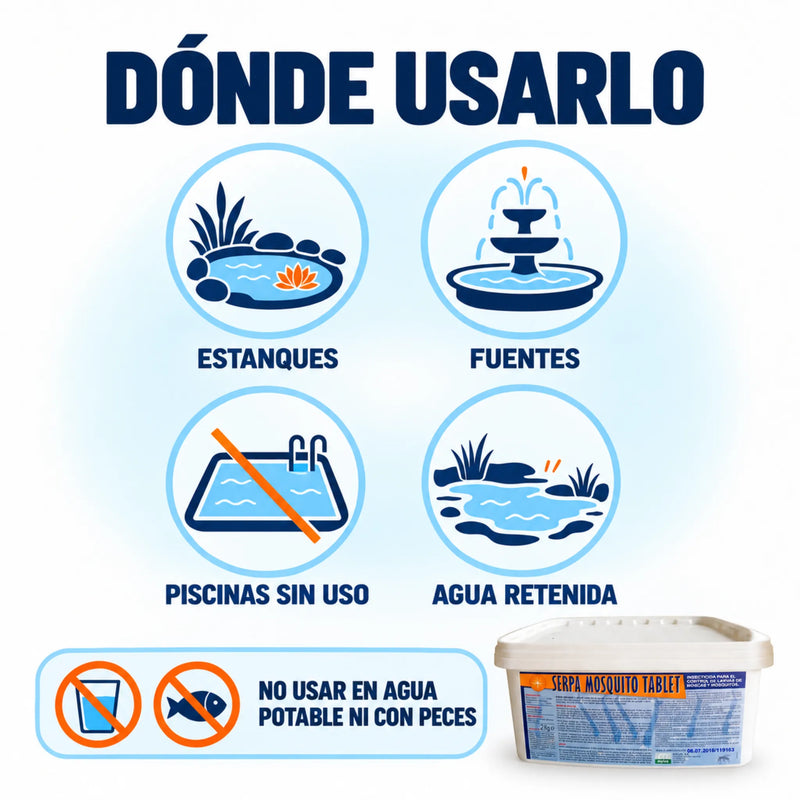 SERPA Mosquito Tablet 2 kg Larvicida Profesional en Comprimidos para Mosquitos y Mosquito Tigre