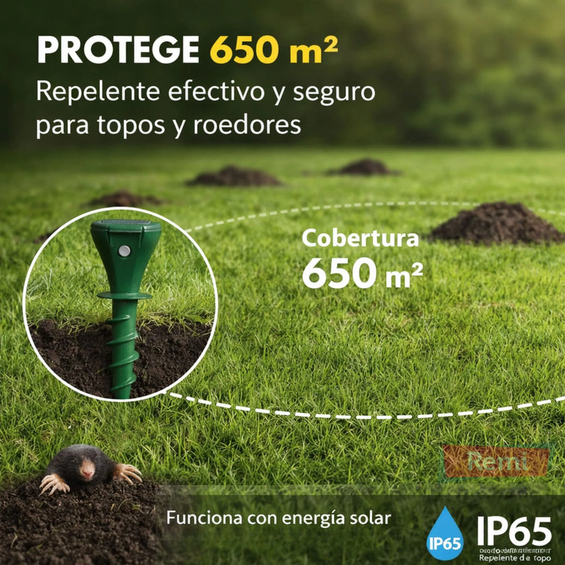 Massó - Tornillo repelente de topos ROE solar para jardines y huertos