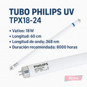 Tubo Philips UV - TPX18 - 24 o ACTINIC BL TL - D 18W - Remi Hogar