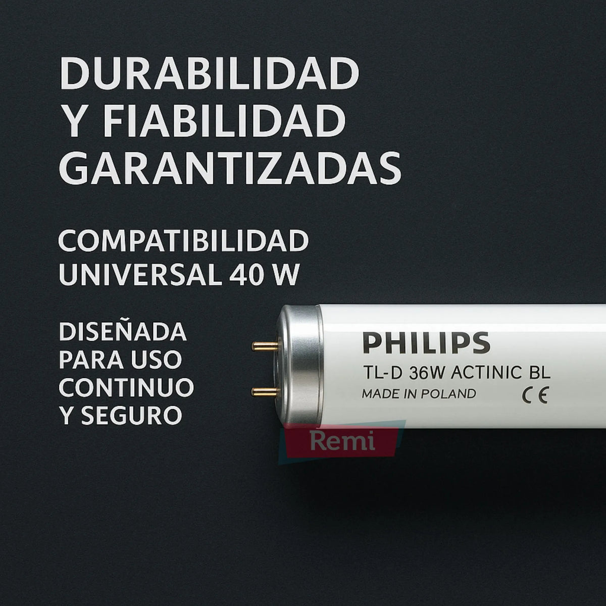 Tubo fluorescente UV Philips TPX 36W para insectocutores, recambio lineal con casquillo de dos pines.