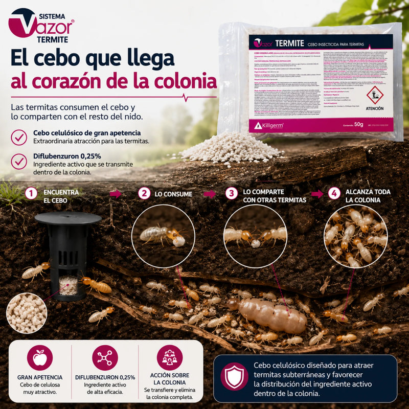 Vazor Termite Diflubenzuron 0,25% sistema de cebo para eliminar colonias de termitas subterráneas