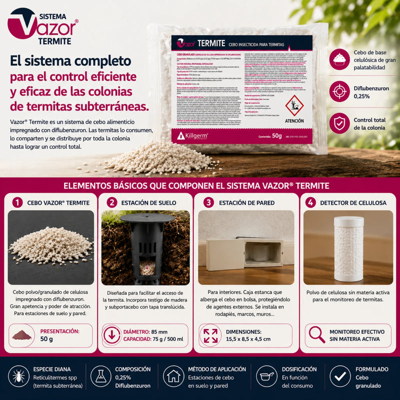 Vazor Termite Diflubenzuron 0,25% sistema de cebo para eliminar colonias de termitas subterráneas
