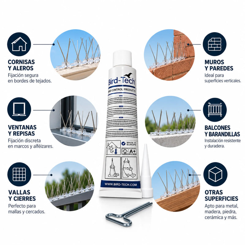 Adhesivo Especial Transparente 80 ml | Pegamento para Pinchos Antipalomas, Clips y Redes | Interior y Exterior
