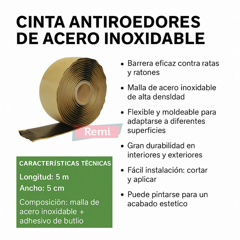 Cinta antiroedores de acero inoxidable - Rat Tape - Remi Hogar