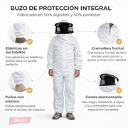 Traje de protección con careta desmontable para control de plagas generales