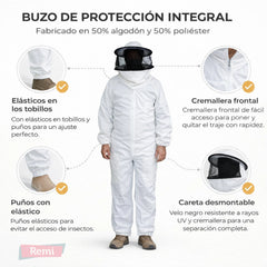 Traje de protección con careta desmontable para control de plagas generales