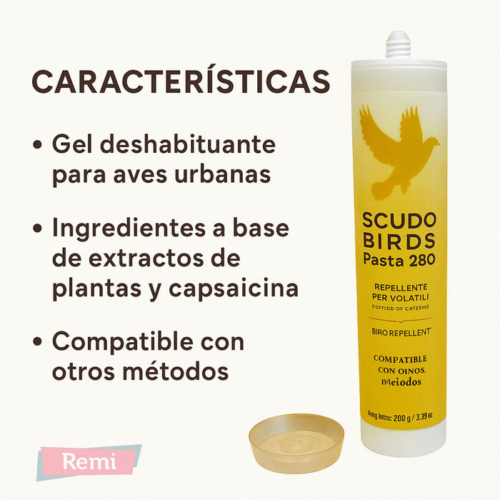 Scudo Birds Pasta Gel - Deshabituante natural para palomas y aves urbanas - Remi Hogar
