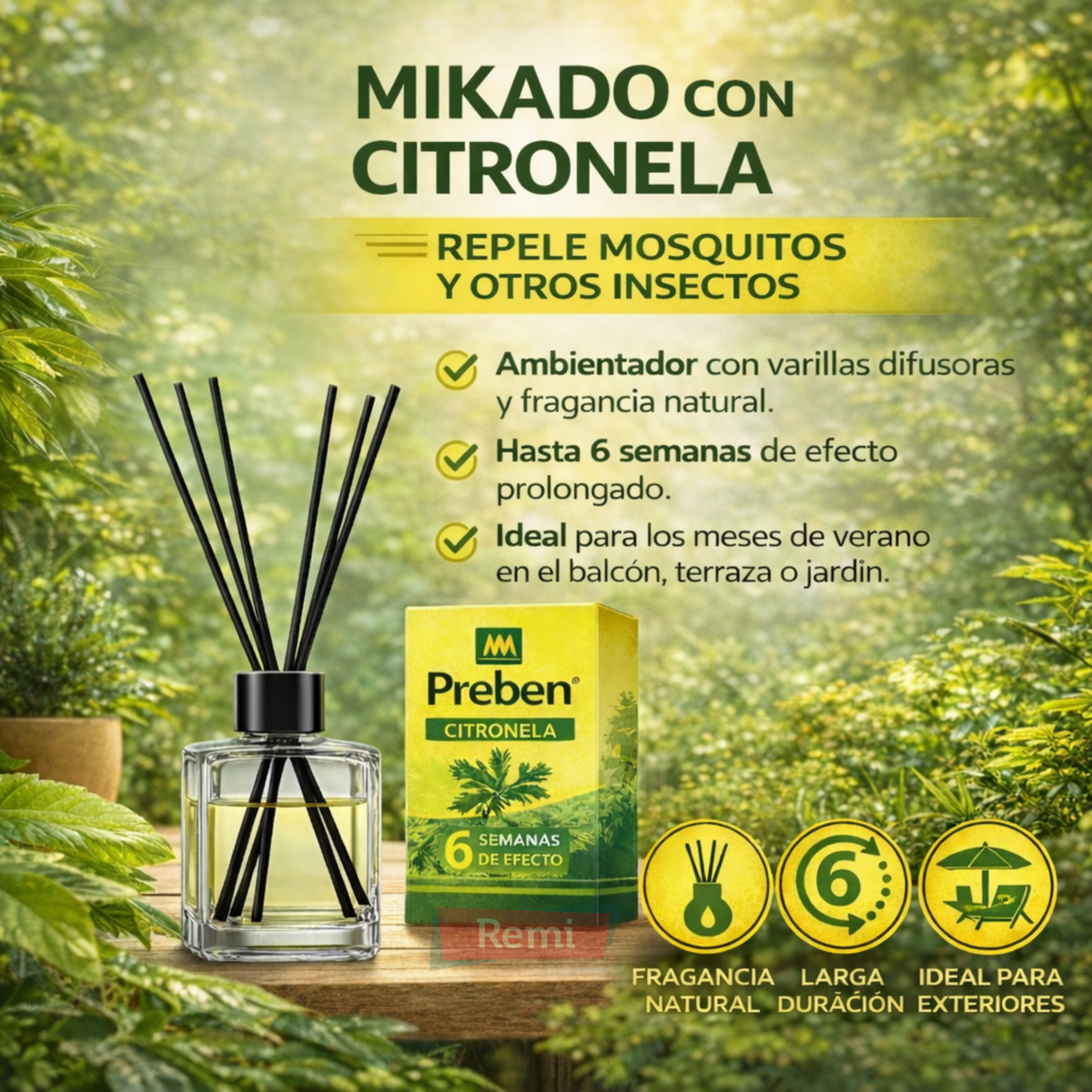 Mikado con citronela 90 ml ambientador antimosquitos - Preben