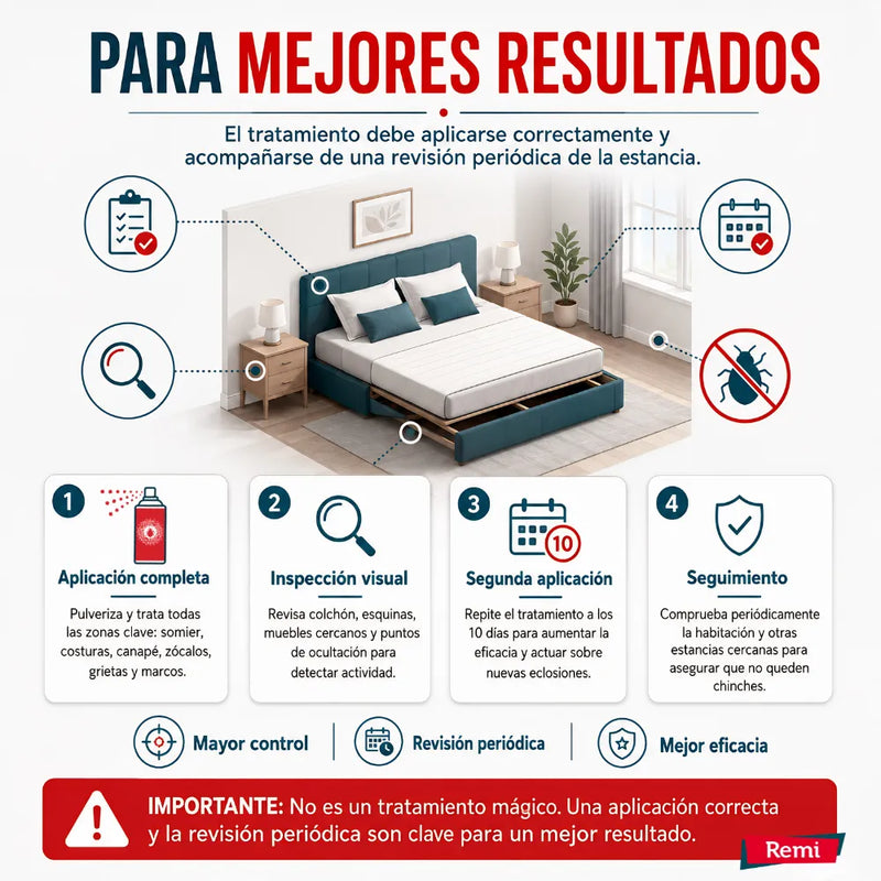 Pack para fumigar Chinches - 2 Descargas, 1 Spray, 1 Laca - Remi Hogar