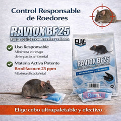 Raticida en pasta con Brodifacoum 25 ratas y ratones - RAVIOX BF 25 - Remi Hogar