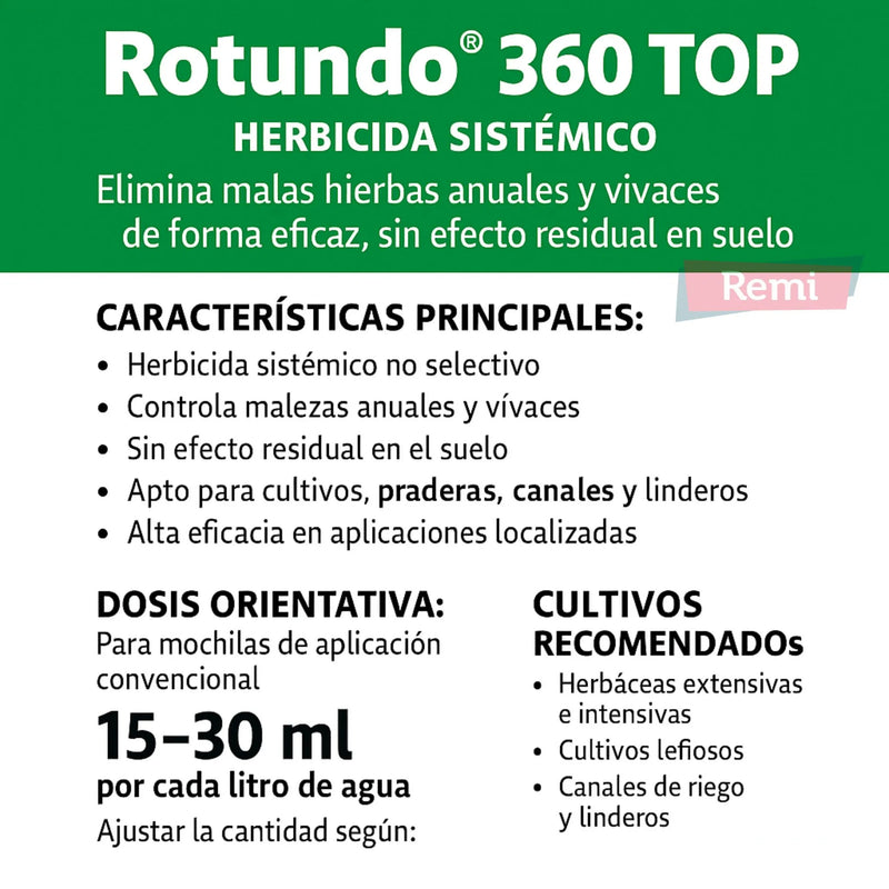 Rotundo 360 Top – Herbicida sistémico Glifosato 36% - Remi Hogar