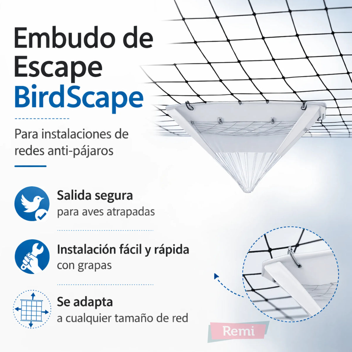 Sistema de salida para aves en redes anti aves BirdScape