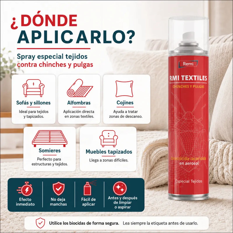 Spray Insecticida para Chinches y Pulgas especial tejidos 400 ml - Remi Hogar