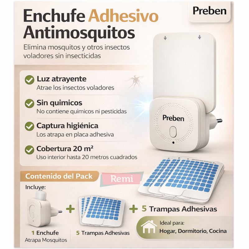 Enchufe antimosquitos con luz y placa adhesiva sin insecticidas