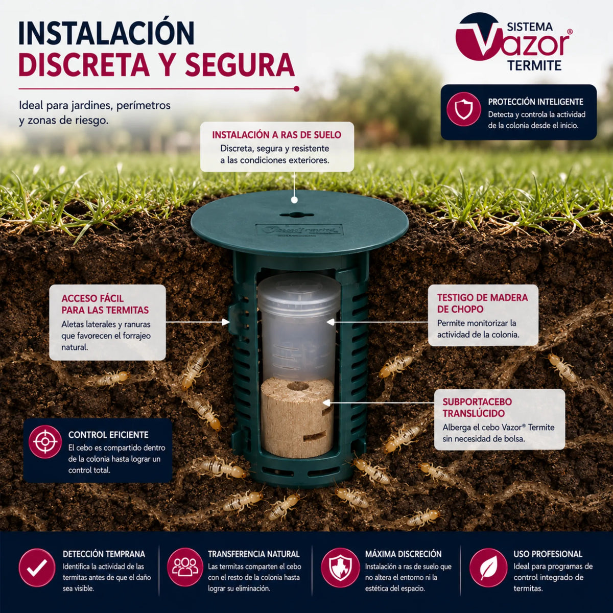 Estación de suelo Vazor Termite diseñada para facilitar el acceso de las termitas al cebo