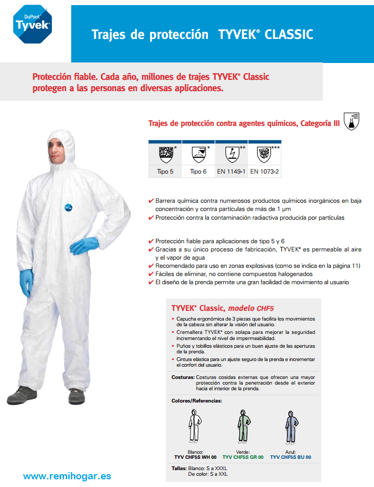 Mono protector Tyvek Classic cat.III tipo 5 y 6 - Tyvek - Remi Hogar